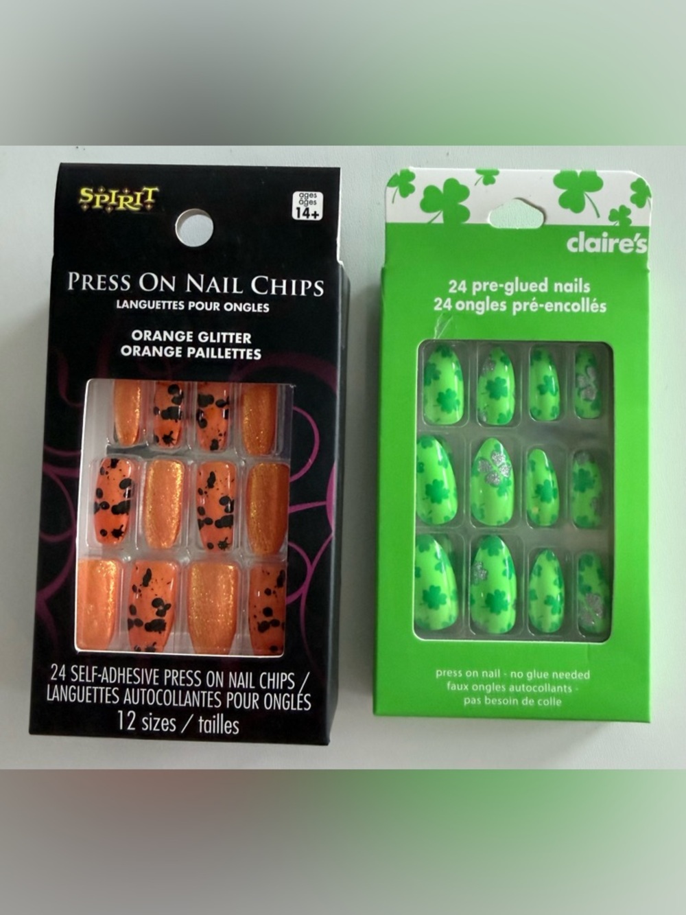 Spirit Orange Glitter Press-On Nails with Black Speckle